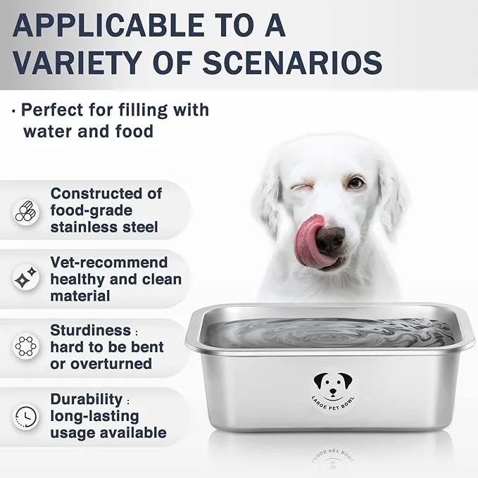 Stainless Steel Dog Bowls for Large Dogs, High Capacity Metal Dog Food Bowls, Dog Food and Water Bowls for Large, X-Large, and Big Dogs 2.65 Gallons