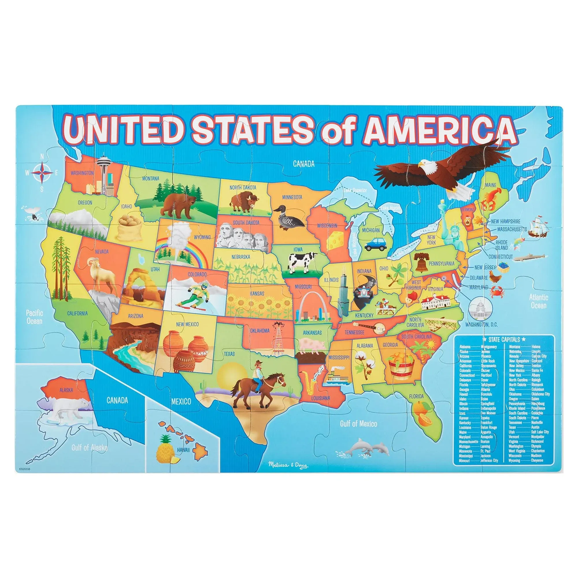 Melissa &amp; Doug 42-Pc Floor Puzzle USA Map 34&#034; x 22.7&#034; Ages 3+ Brand NEW Sealed