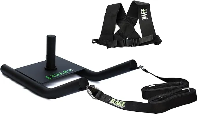 Rage Fitness R2 Weight Training Pull Sled with Harness. 90 LBS Capacity & 6.5 Feet Strap. Power Speed Sled Ideal for Endurance and Weight Training. Compatible with Bumper Plates(Black)Rage Fitness R2 Weight Training Pull Sled with Harn…