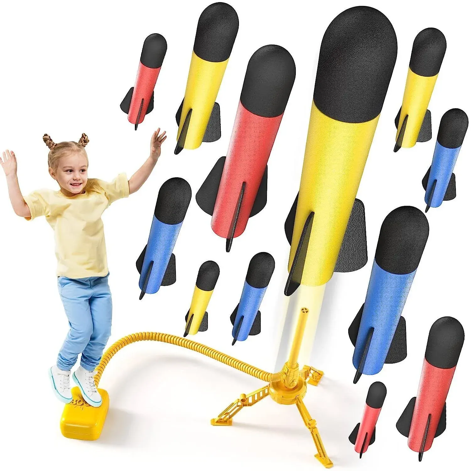 Rocket Launcher for Kids, 12 Foam Rockets and Stomp Launcher Pad, Launch Up to 1