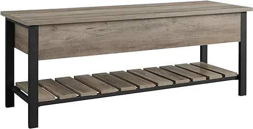 Walker Edison Julian Rustic Farmhouse Lift Top Entry Bench with Bottom Rack, 48 Inch, Grey