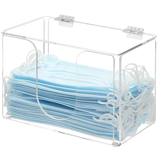 Clear Acrylic Face Mask Dispenser with Lid, Personal Face Mask Storage Box