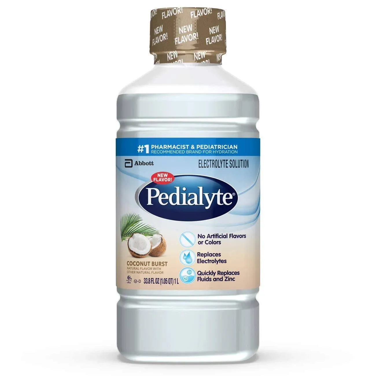 Pedialyte Electrolyte Solution, Coconut Burst, Hydration Drink, 4 Bottles, 1 Liter Each