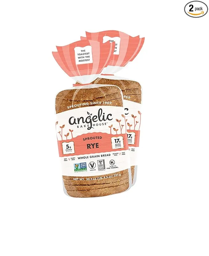 Angelic Bakehouse Sprouted Whole Grain Rye Bread 2-Pack 20.5-oz. - Non-GMO, Vegan and Kosher 2 Loaves, Tan