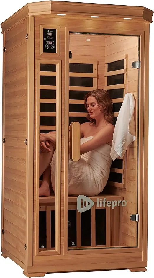 LifePro Portable Saunas for Home – Wooden Sauna Box, Outdoor Sauna Tent, Sauna Dome – Personal Sauna for Relaxation, Detox & Wellness – Home Steam Sauna, Infrared Sauna with Chromotherapy