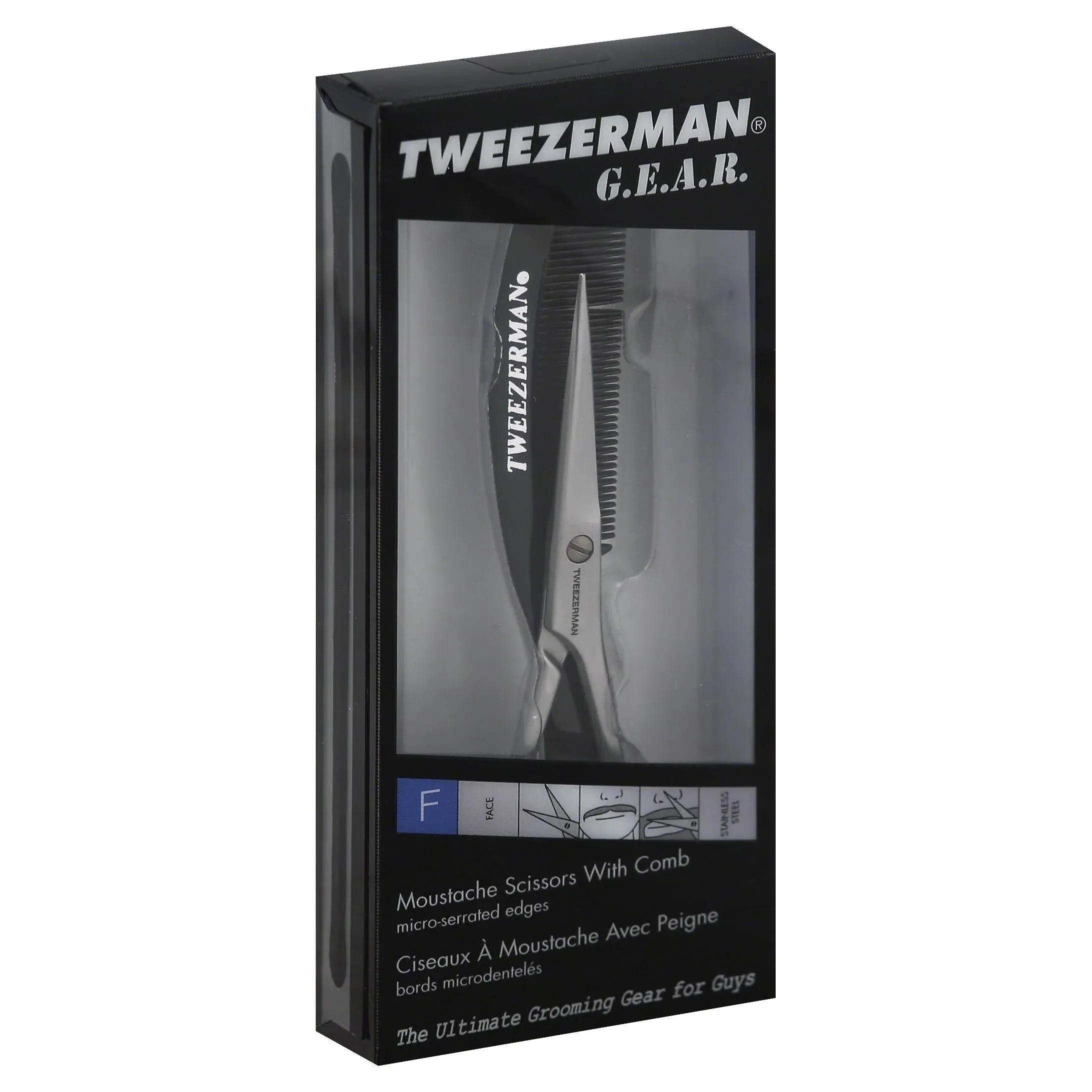 Tweezerman G.E.A.R. Moustache Scissors and Comb Model No. 72031-MG, Black