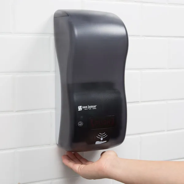 San Jamar Rely Black Pearl Hybrid Electronic Touchless Soap and Hand Sanitizer Dispenser.