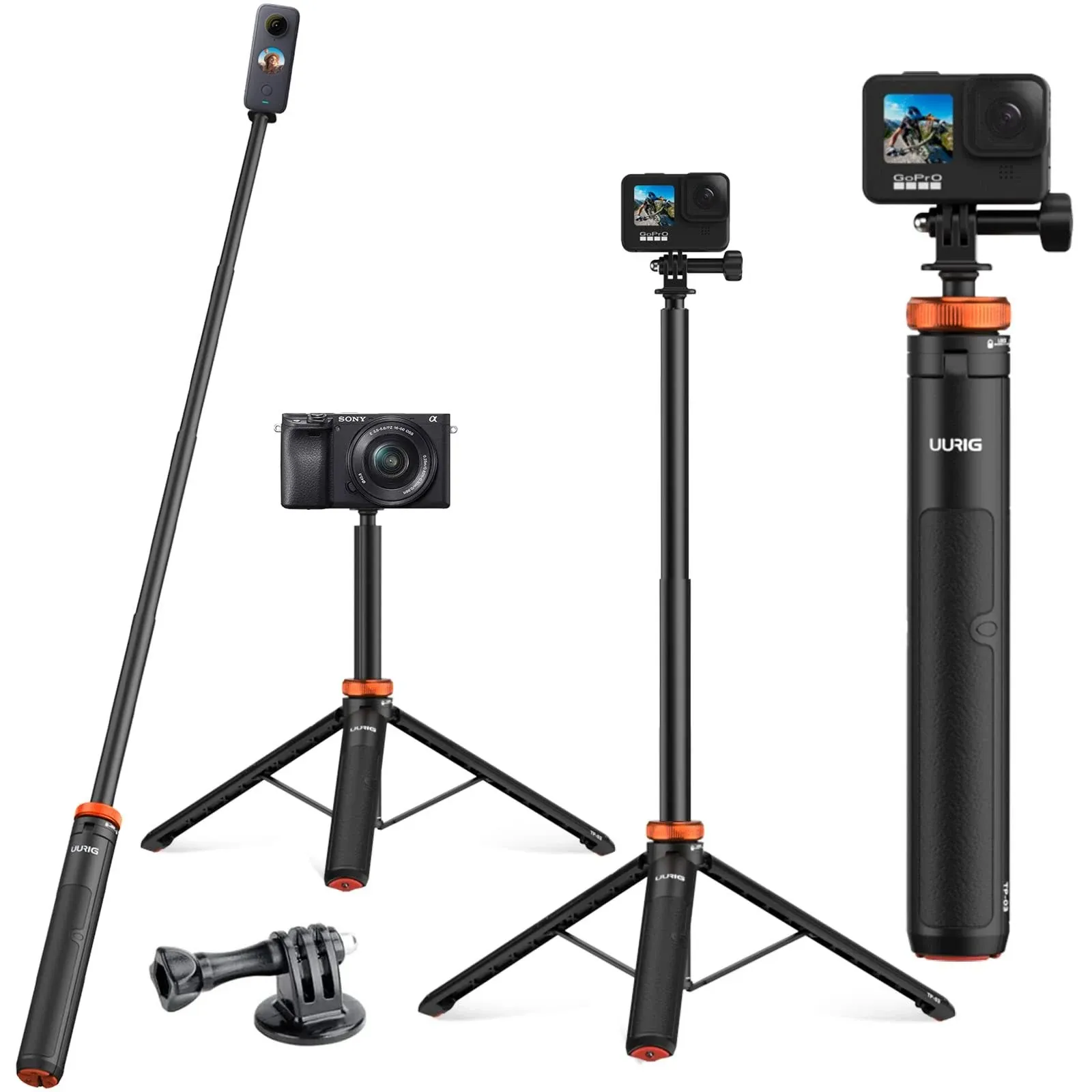 VRIG Extendable Selfie Stick Tripod for Gopro Hero 10/9/8/7/6/5 Black/Gopro Max DJI Osmo Action,Insta 360 AKASO Action and More Action Camera (T3)