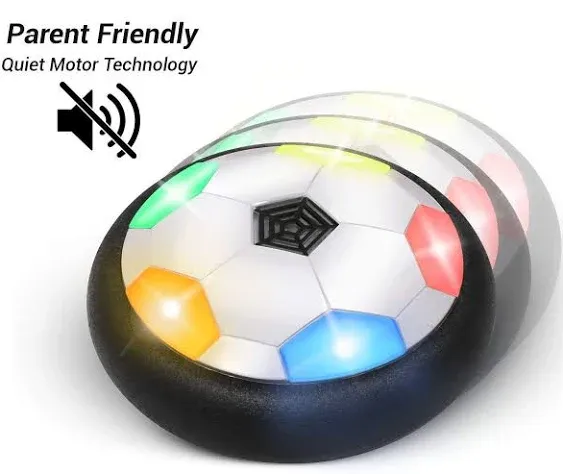 Hover Soccer Ball for Kids | Flashing Colored LED Lights | for Smooth Surfaces | New Football Toy, Indoor Battery Operated Air Floating Hovering Disc for Girls and Boys, Soft Foam Bumpers, Ages 3-13