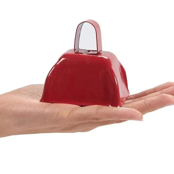 Set of 12 3-inch Cowbells with Handle, Hand Percussion Cow Bells Noise Makers for Sporting Events, Football Games (Red)