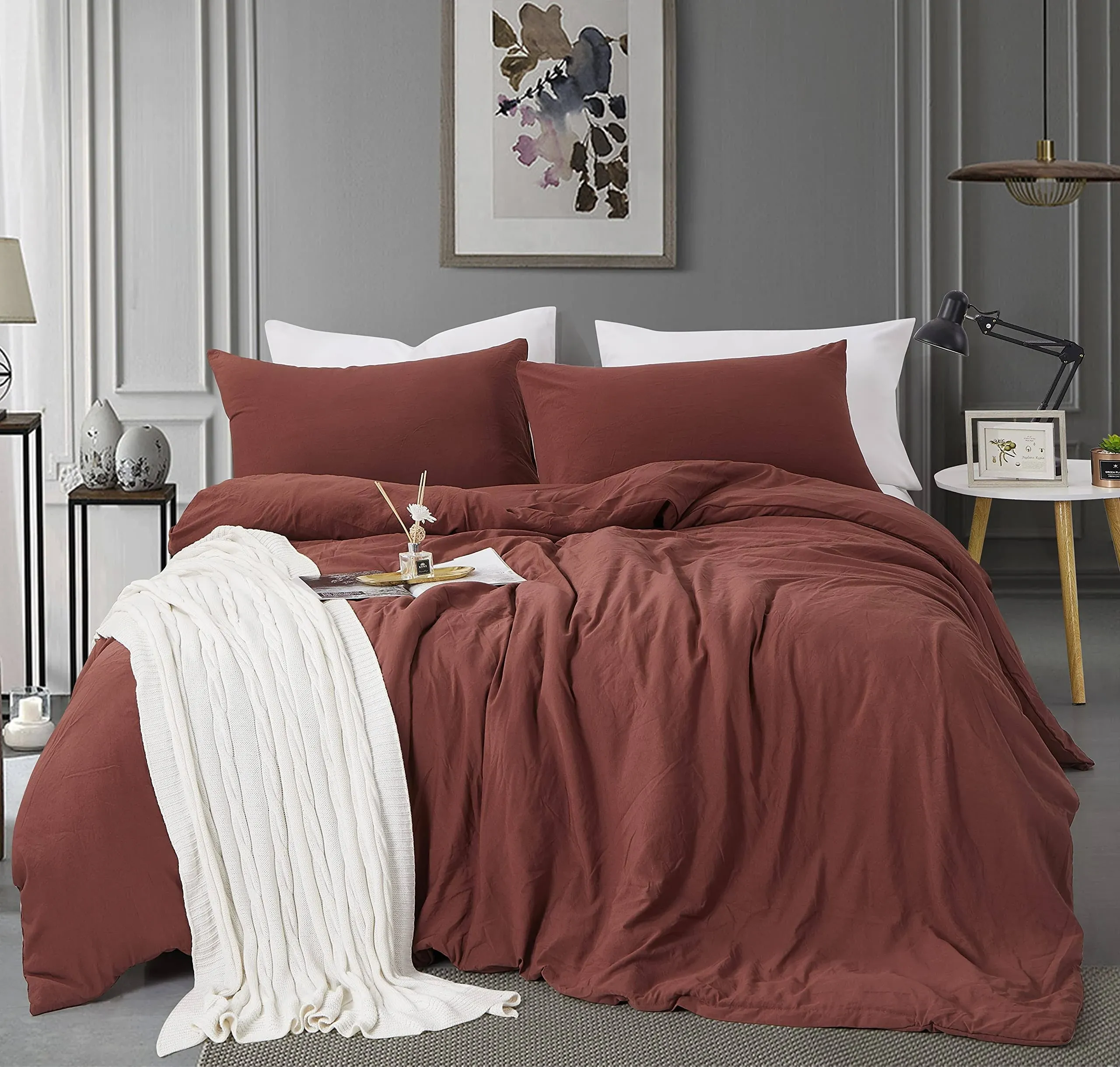 Twin Size Duvet Cover - 2 Piece Bedding Set (1 Duvet Cover & 1 Pillow Case) Soft Prewashed Comforter Cover w/Zipper Closure & Corner Ties - No Comforter (90" X 68", Chocolate Brown)