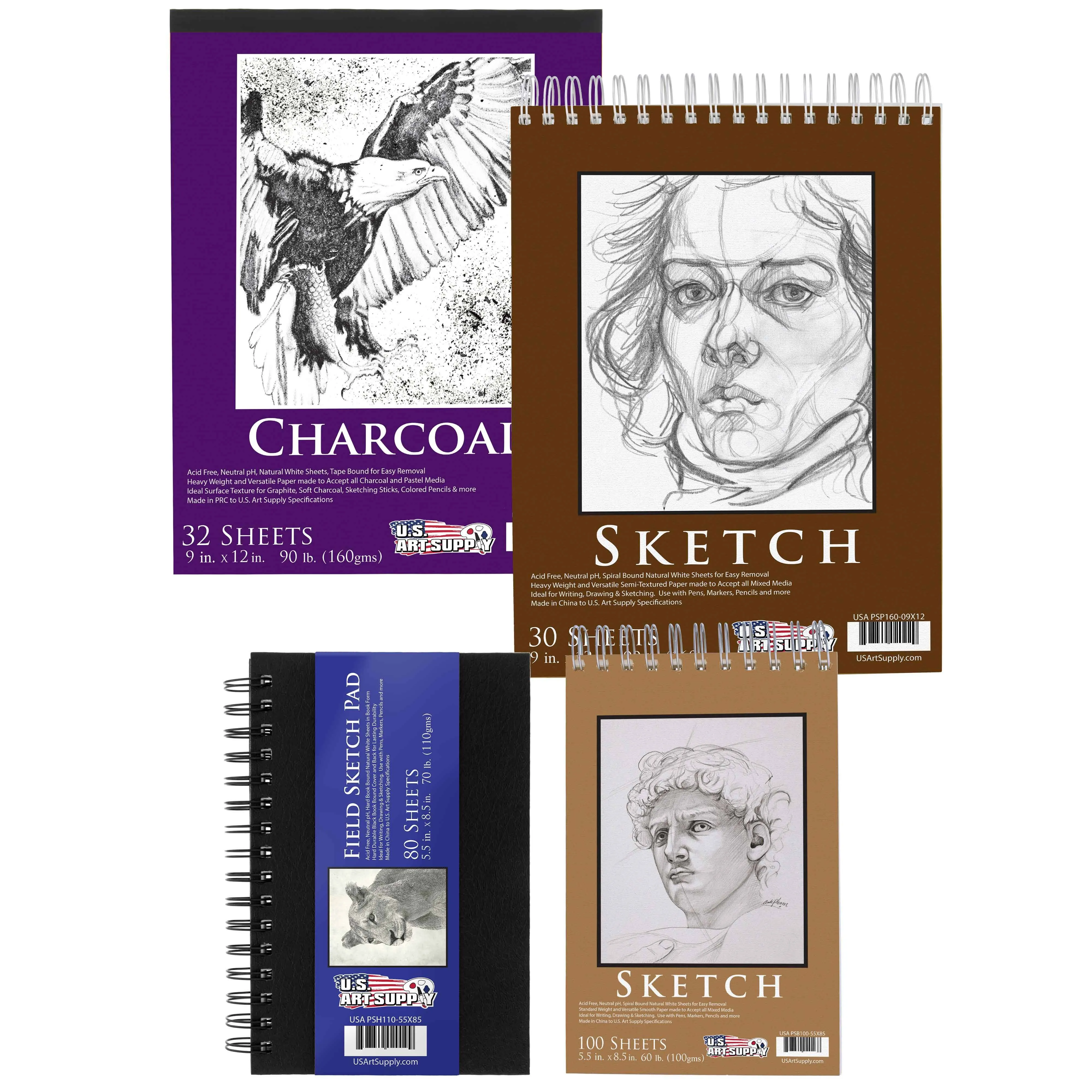 U.S. Art Supply Set of 4 Different Stylesof Sketching and Drawing Paper Pads (242 ...