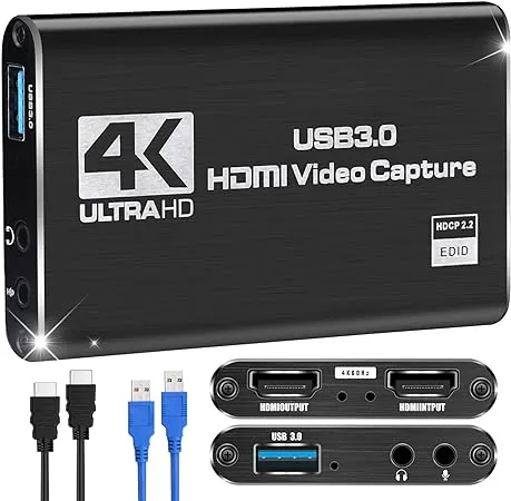 Lyrat Capture Card, Video Capture Card HDMI Capture Card Switch, Game Capture Card USB 3.0 for Live Streaming Video Recording 4K Input 1080p 60fps ou