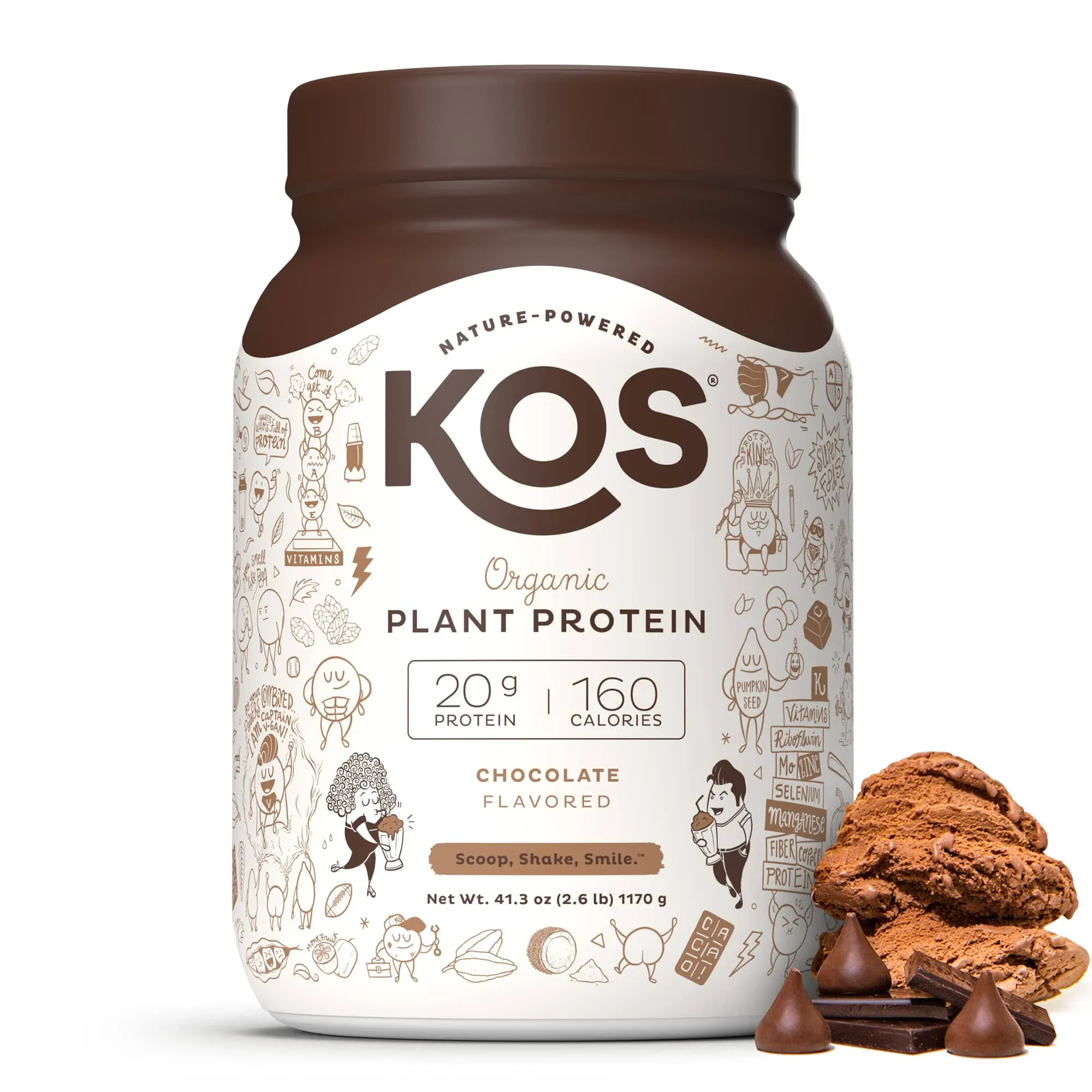 Kos Organic Plant Based Protein Powder - Raw Organic Vegan Protein Blend, 2.6 Pound, 30 Servings (chocolate)