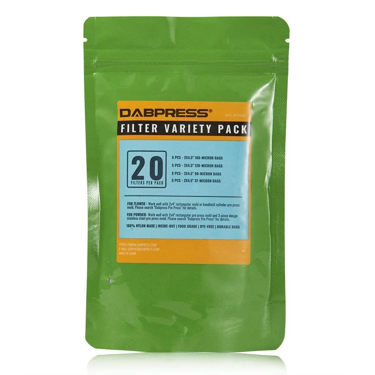  20 Pack  2X4.5 Inch Filter Bag Variety Pack - Contains 37, 90, 120 and 160 Mi