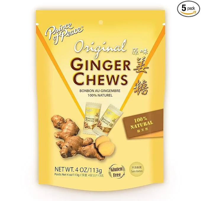 Prince of Peace Original Ginger Chews, 4 oz. – Candied Ginger – Candy Pack – Ginger Chews Candy – Natural Candy – 5 Pack