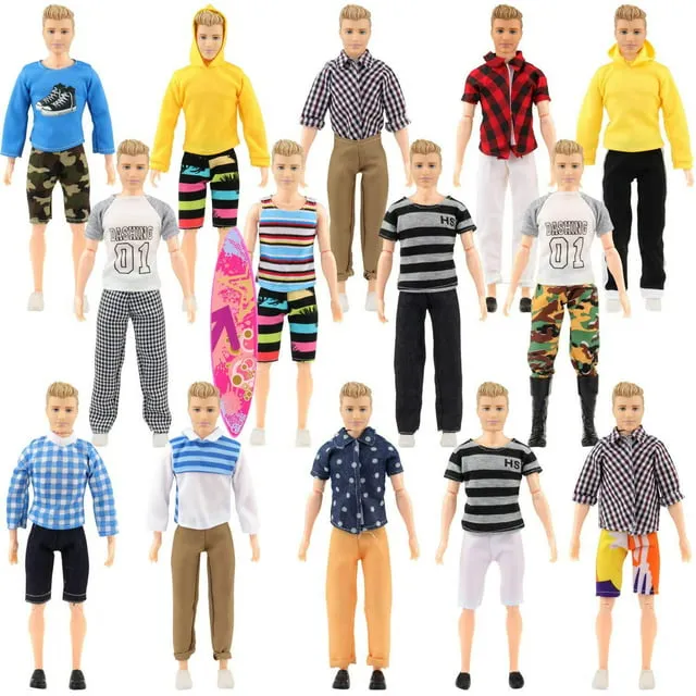 SOTOGO 27 Pieces Doll Clothes Set Include 12 Set Doll Casual/Career Wear Clothes Jacket Pants Outfits with Surfboard and 4 Pairs of Shoes for Ken Dolls Set a