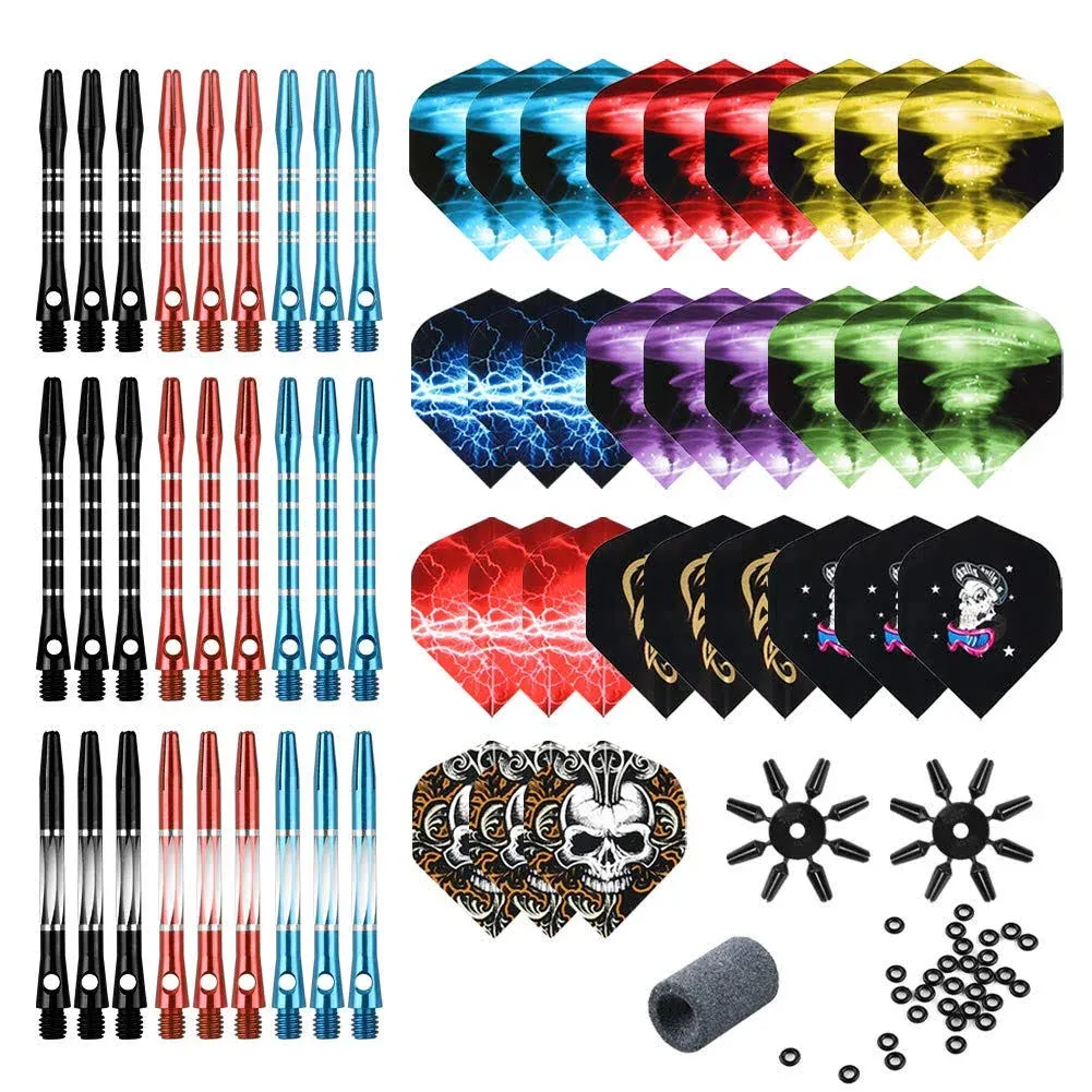 Dart Accessories Kit Including Aluminum Dart shafts,Dart Flights, Flight Savers, Sharpener, O-Rings -Bulk Pack of 104 Pieces