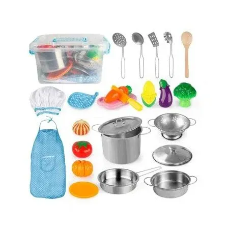 D-FantiX Pretend Play Toy Kitchen Accessories Kids Play Cooking Set Pots and ...