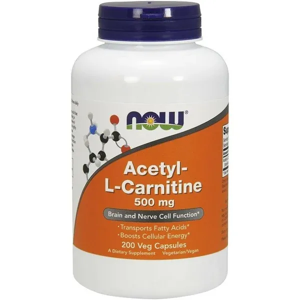 NOW Foods Acetyl L-Carnitine 500mg, 200 Vcaps, Pack of 2