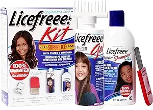 Licefreee 4-Piece Kit, Non-Toxic, Lice Killing Gel, Root Applicator, Metal Lice Comb & Daily Shampoo