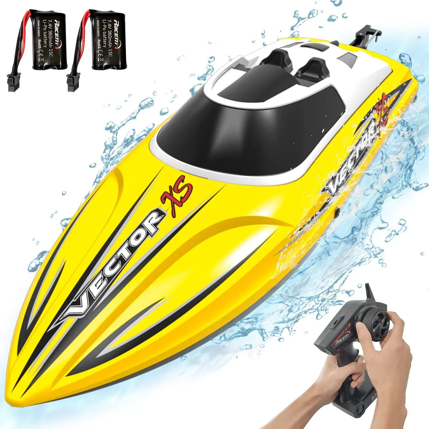 VOLANTEXRC Vector XS 20 MPH Remote Control Outdoor Racing Boat, Yellow