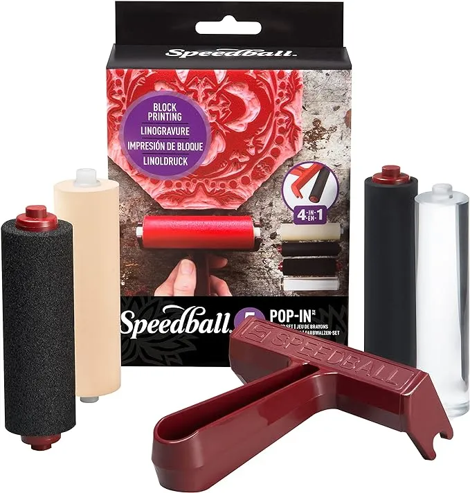 Speedball Pop-in 4&quot; Roller Brayer Kit, Foam, Rubber, Hard Rubber &amp; Acrylic