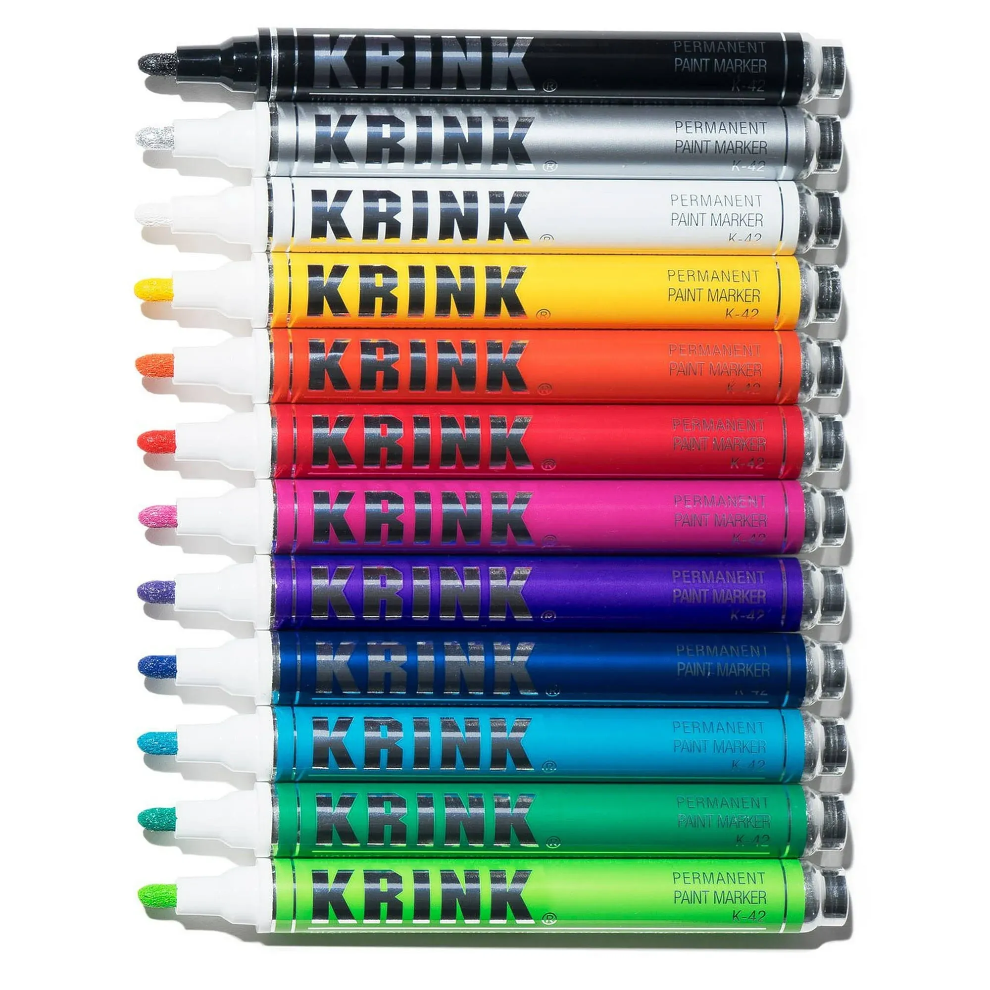 Krink K-42 12 Piece Paint Marker Set - Vibrant and Opaque Fine Art Paint Pen for Any Surface - Permanent Marker with Alcohol-Based Paint for Metal Glass Paper Painted Surfaces and More