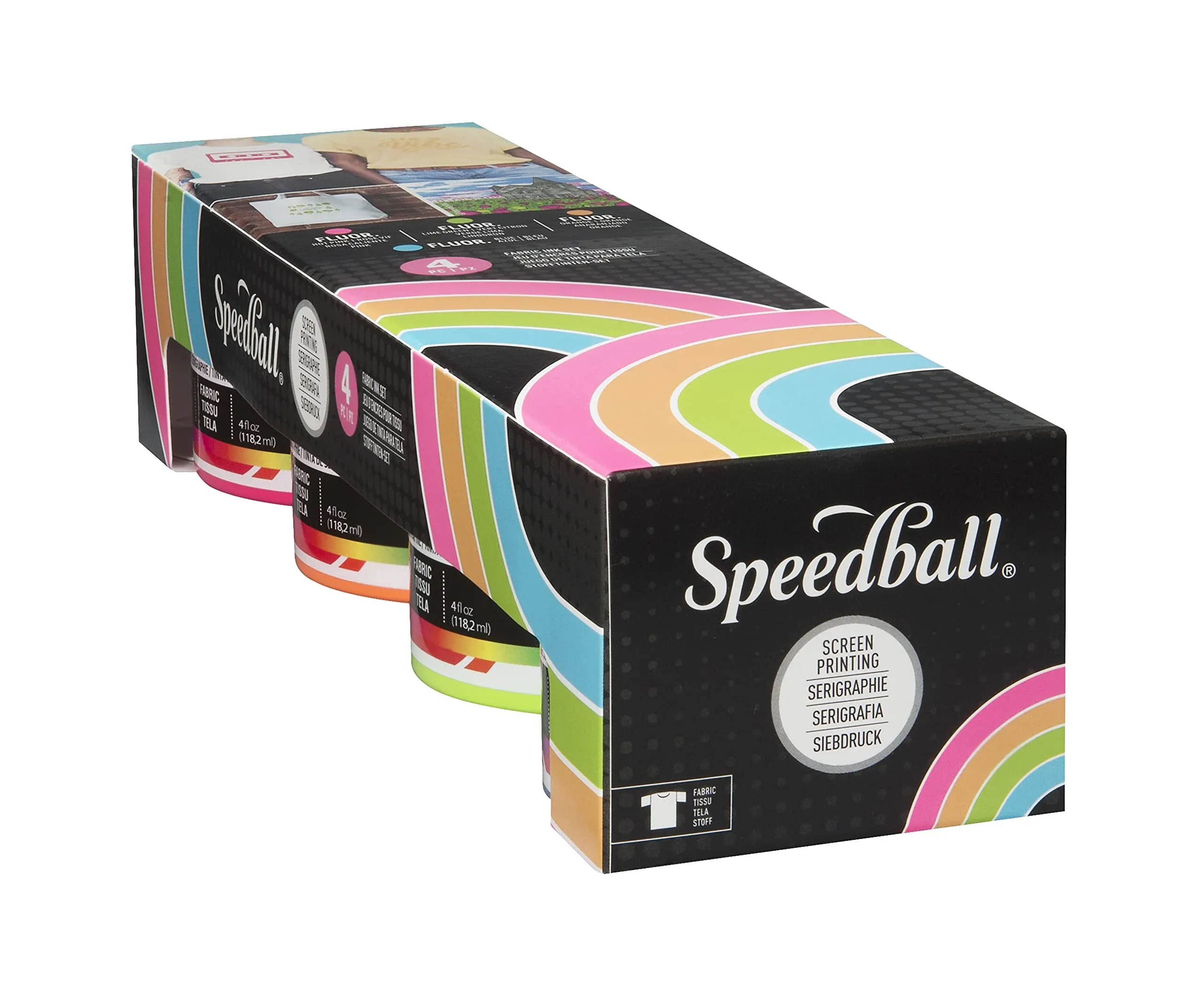 Speedball Fabric Screen Printing Ink, 4 Ounces, Assorted Fluorescent Colors, Set of 4