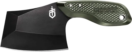 Gerber Gear TRI-Tip Mini Cleaver Fixed Blade Camping Knife with Molle Sheath for Survival and Bushcrafting, Green