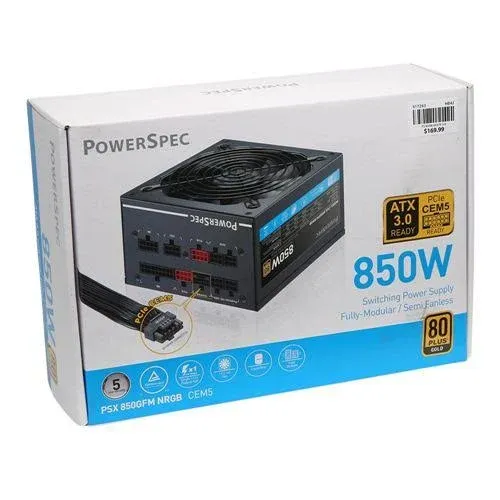 PowerSpec 850W 80 Plus Gold Certified Fully Modular ATX Power Supply