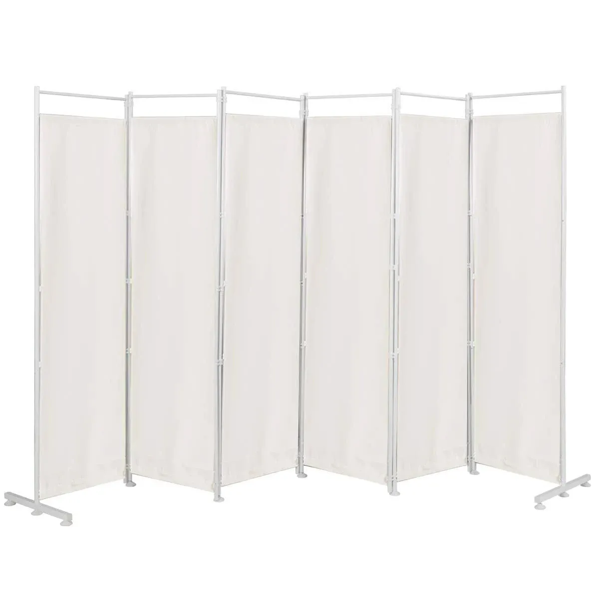 GOFLAME 6 Ft Room Divider, 6 Panel Folding Wall Divider, Freestanding Partition with Adjustable Foot Pads, Perfect Privacy Screen for Home Office, White