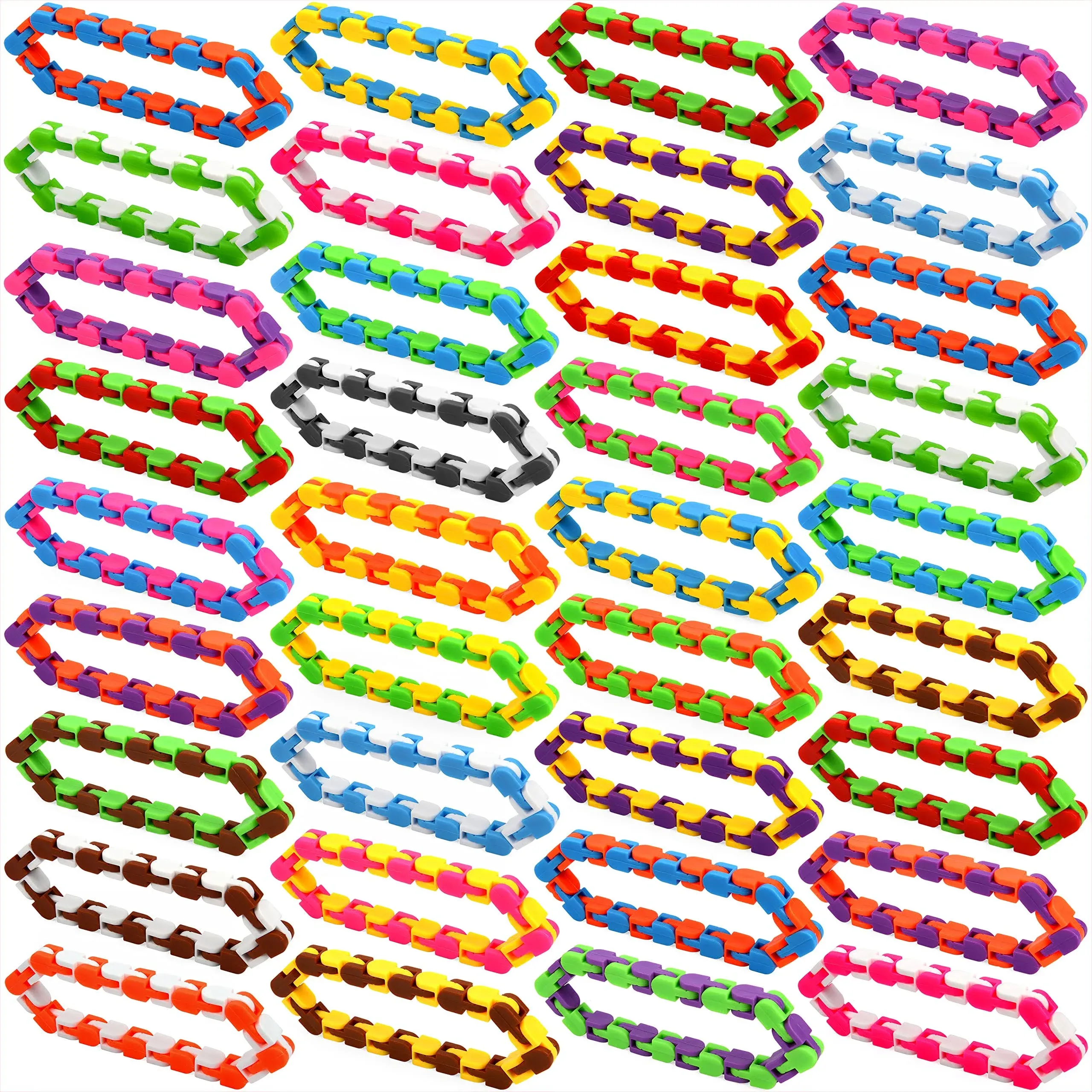 Neureyte 92 Pack 24 Links Wacky Tracks Snap and Click Fidget Toys,Fidget Snake Toy for Party Favors,Plastic Chains Finger Sensory Toys