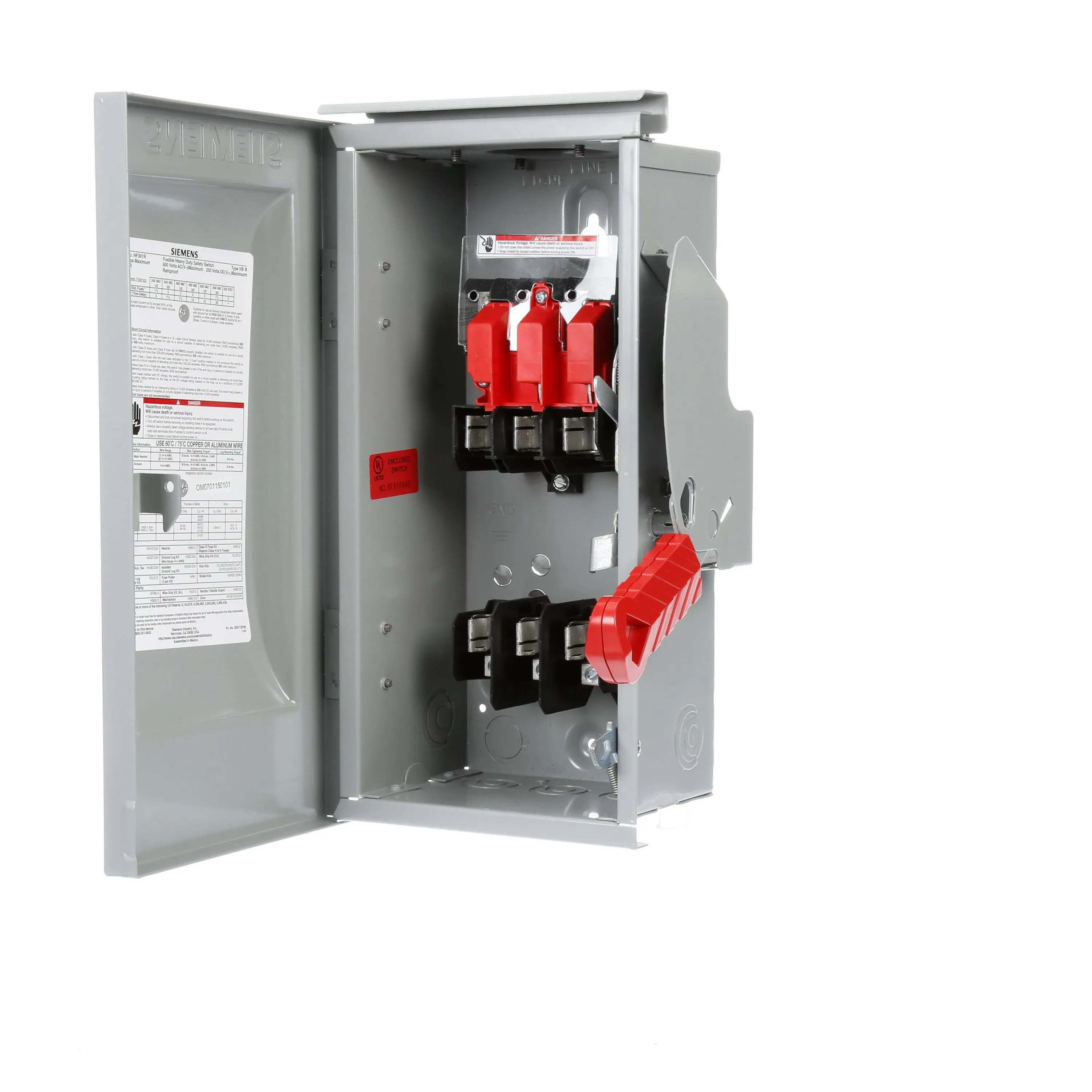 SIEMENS Safety Switch: Fusible, 30 A, Three Phase, 600V AC, Galvanized Steel, Indoor/Outdoor