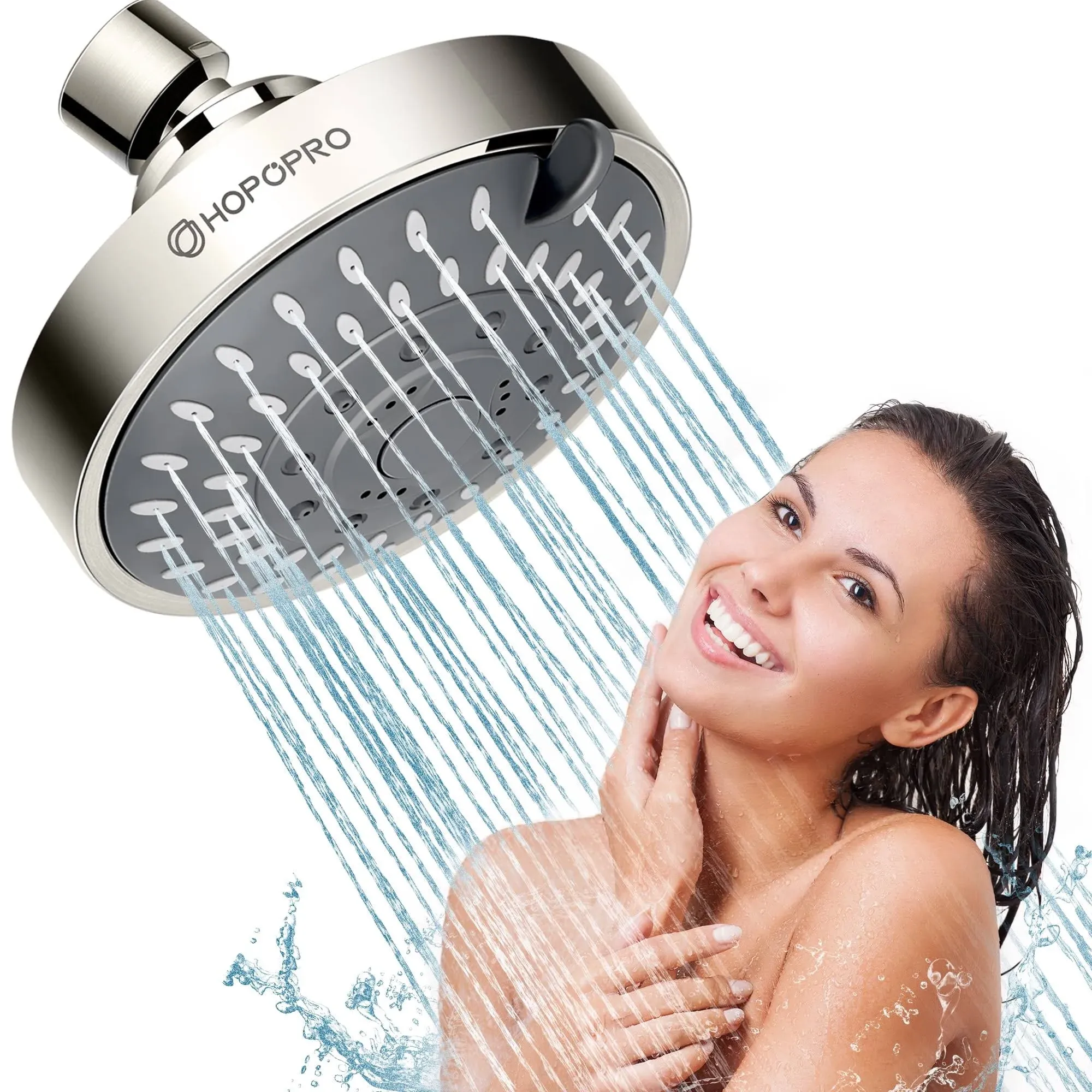 Hopopro Showerhead High Pressure Fixed Showerhead for Bathroom,5 Spray Modes Shower Head-Brushed Nickel