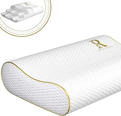 Royal Therapy Queen Memory Foam Contour Pillow, White Bed Pillow for Adult Neck & Shoulder, 3 lb