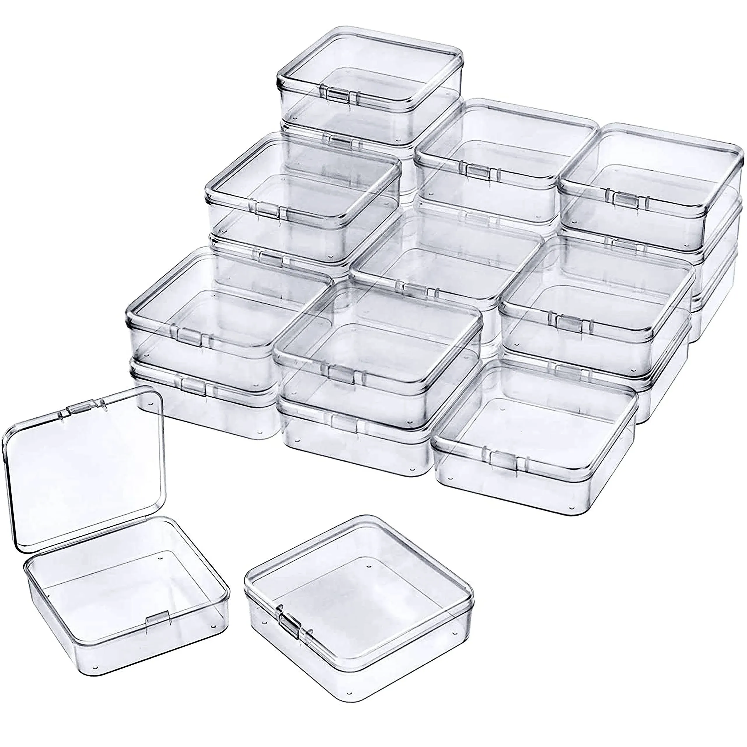 KEWAYO 12Packs Small Clear Plastic Beads Storage Containers Box with Hinged Lid 