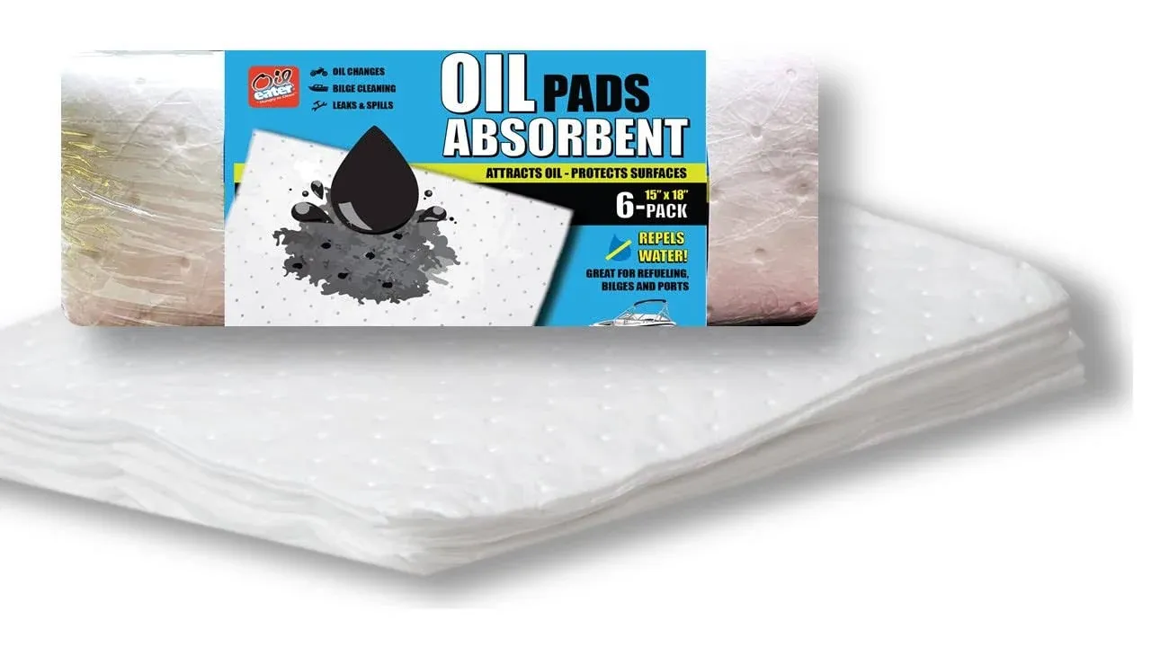 Oil Eater Oil Only Absorbent Pads - for Bilges, Boats, Vehicles and Tools - 6 Pack, White, 15" x 18" (AOA-BPH006-WHITE)