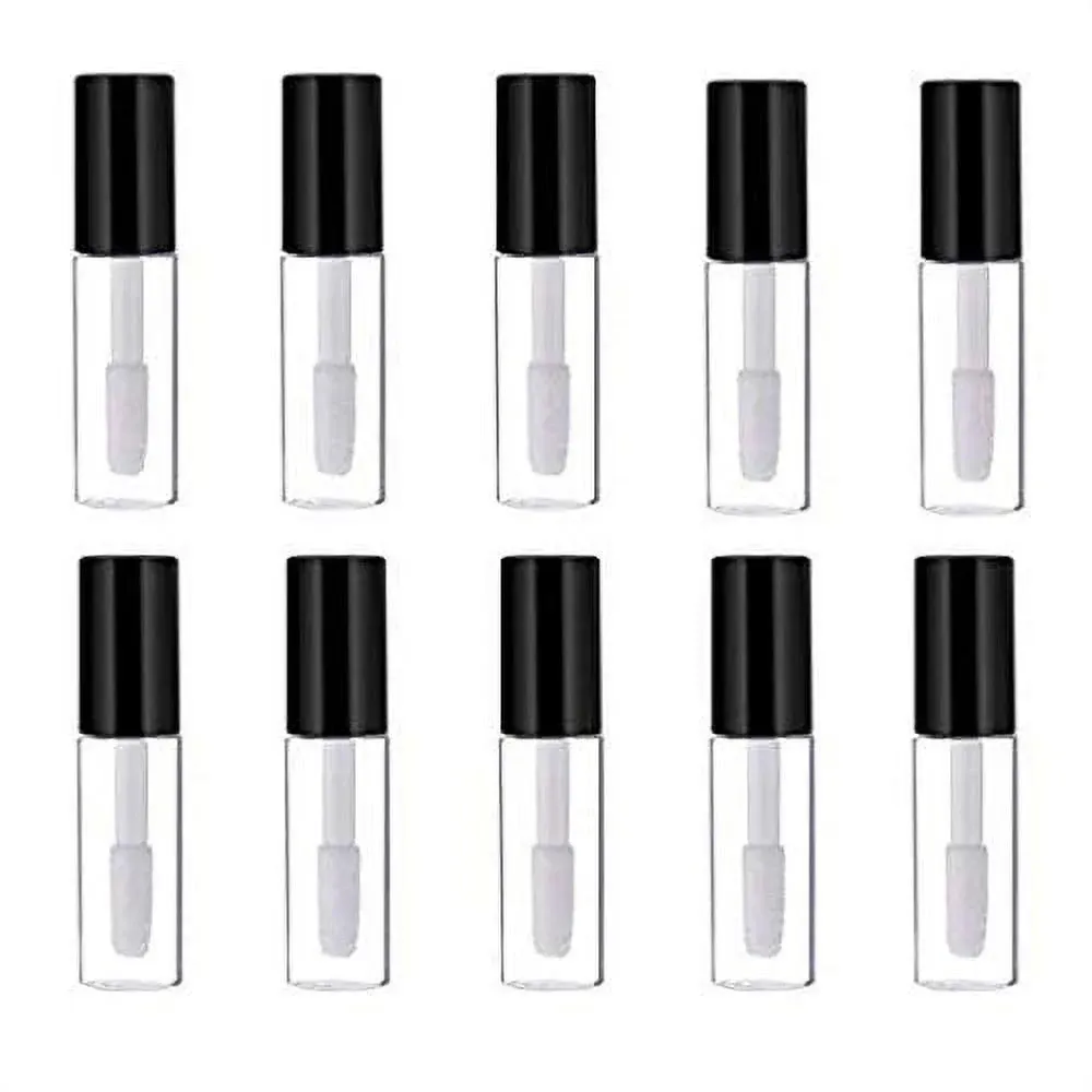 Mydio 50 Pack 1.2ML Clear Mini Lip Gloss Tube Empty Lip Balm Containers With Black Lid for Lipstick Samples