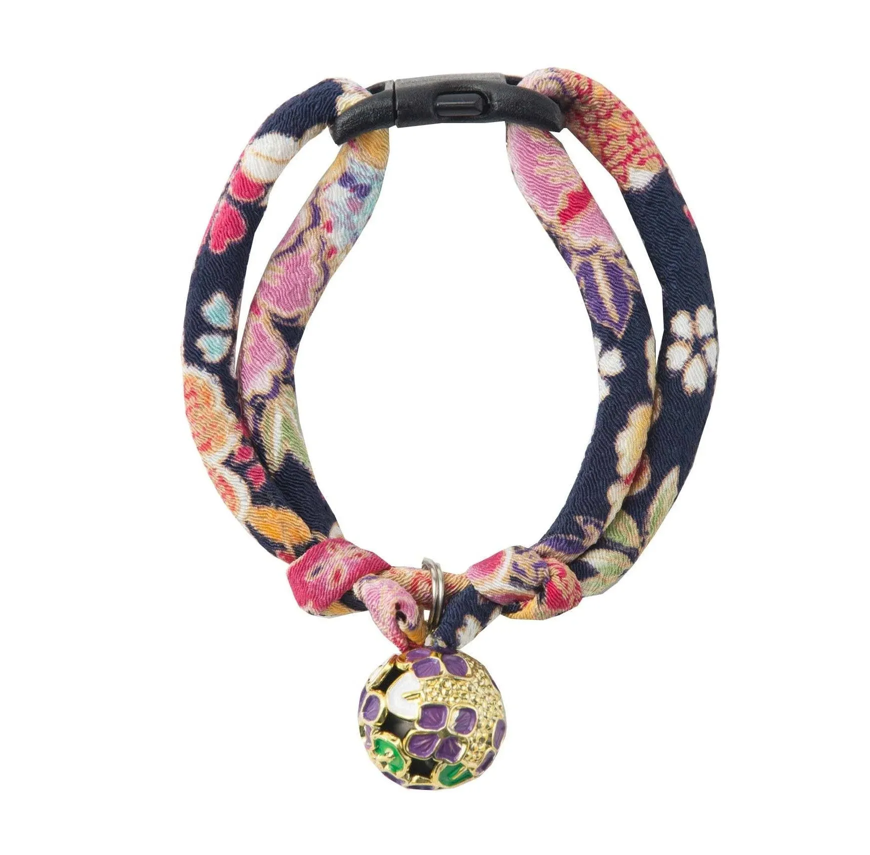 Necoichi Chirimen Temari Dynasty Cat Collar (Purple)