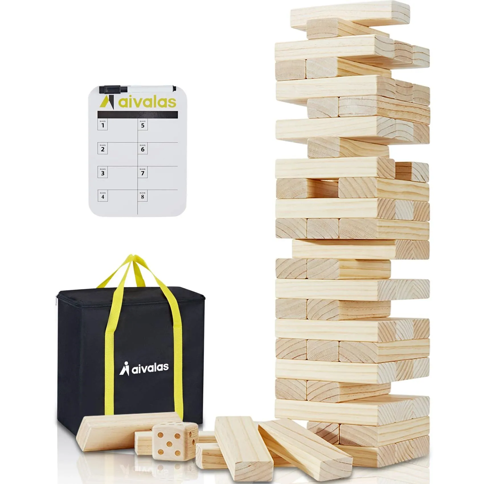 Aivalas X-Large Size Tumble Tower Wooden Block Game with Scoreboard&Carrying Bag ...