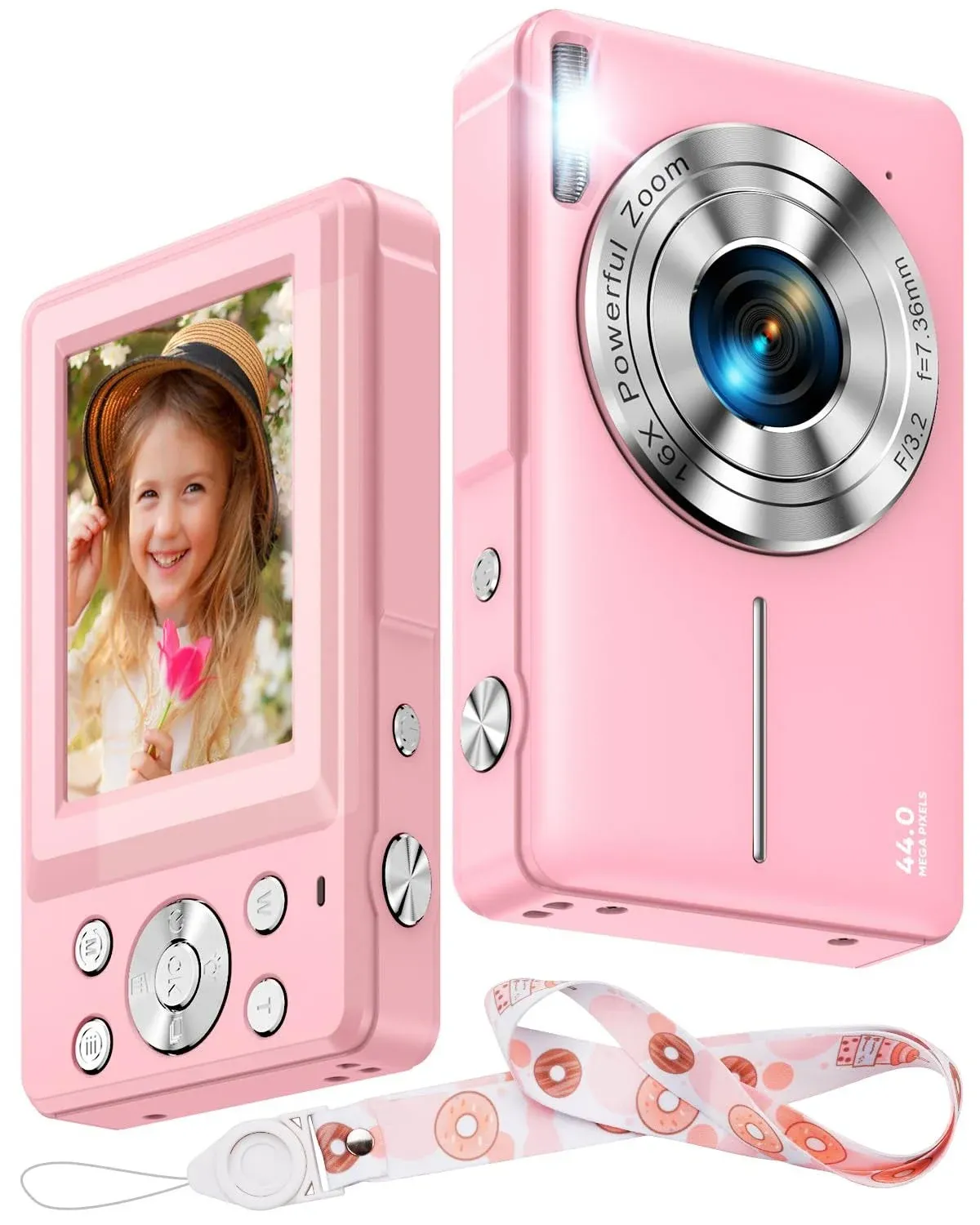 Autpirlf 1080p Kids Digital Camera with Lanyard (no SD Card), 44MP Digital Point and Shoot Camera with 16x Zoom, Anti-Shake, Vlogging Camera for Stud