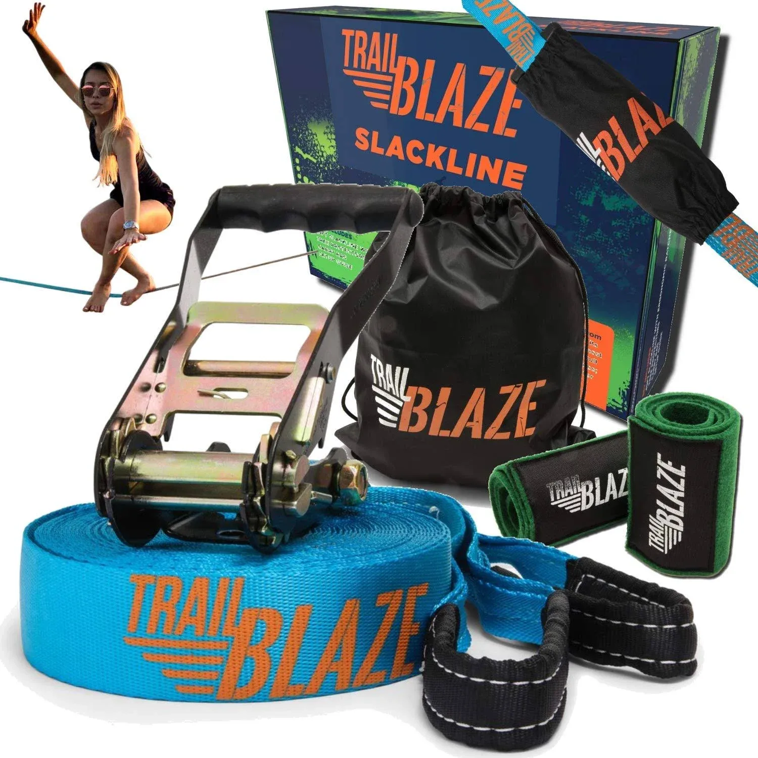 Trailblaze Slackline Kit with Tree Protectors | Slack Lines for Backyard for Kids and Adults | Tight Rope Line for Beginners Kids Slack Line Set | Double Slack Lines for Children 60ft