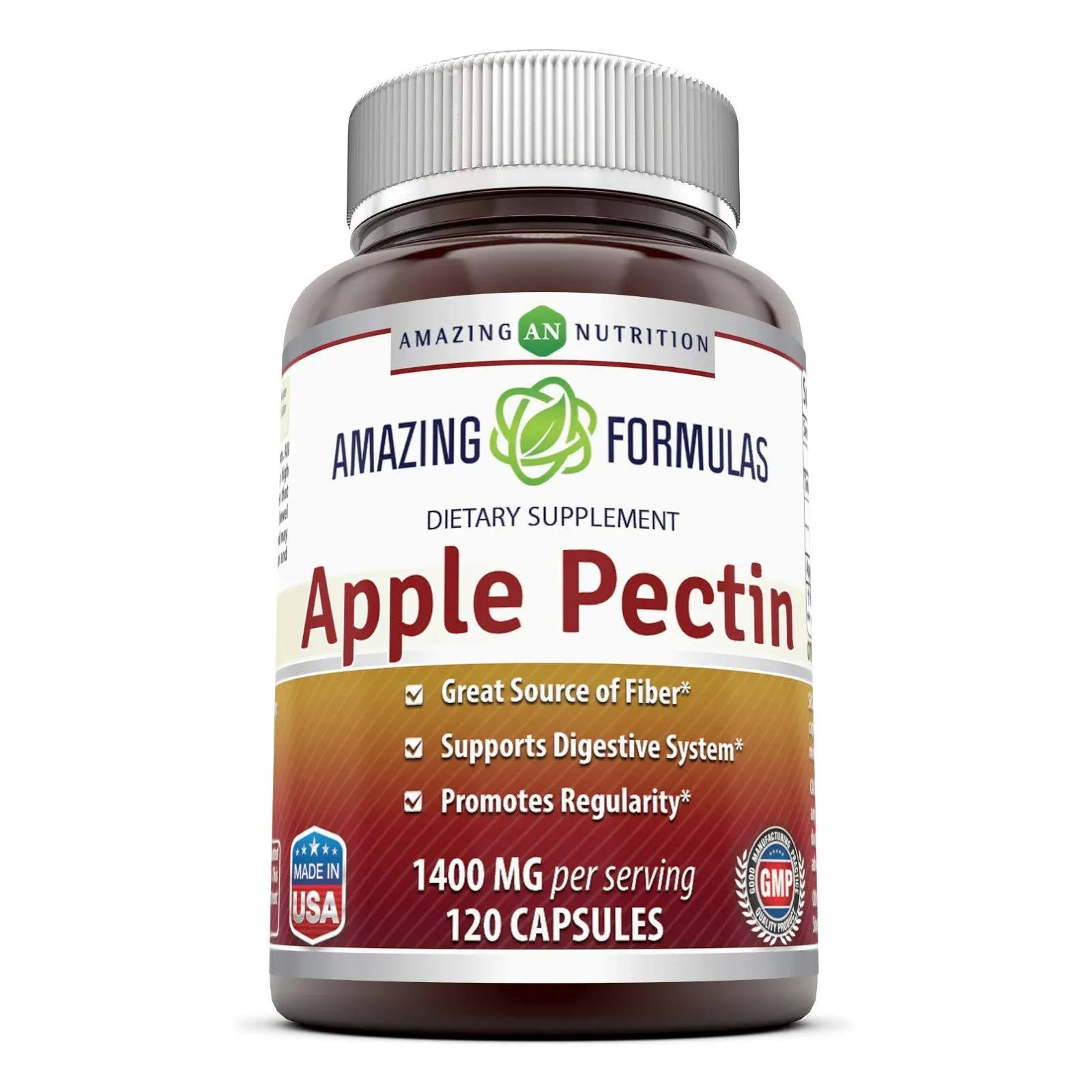 Amazing Formulas Apple Pectin Supplement | 1400 Mg per Serving | 120 Capsules | Non-GMO | Gluten-Free | Made in USA