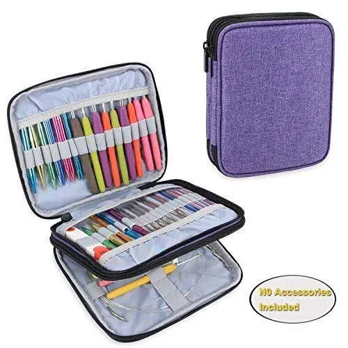 Teamoy Organizer Case for Interchangeable Circular Knitting Needles, Crochet Hooks and Knitting Accessories, Keep All in Place and Easy to Carry, Purple (No Accessories Included)