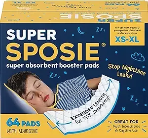 Sposie Super Booster Pads, Disposable Underwear Inserts and Diaper Liners for Youth & Young Adults, Overnight Diapers, FSA HSA Baby Eligible Products, Incontinence Underwear Pads for Kids