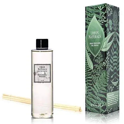 Urban Naturals Patchouli Woods Reed Diffuser Refill Oil with Replacement Sticks Kit | Sandalwood, Patchouli & Ylang Ylang Room Scent. Vegan. Made in The USA