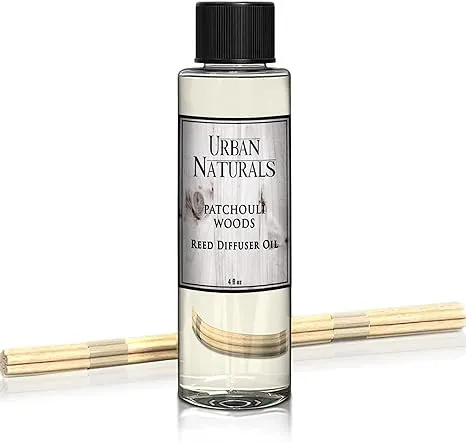 Urban Naturals Patchouli Woods Reed Diffuser Refill Oil with Replacement Sticks Kit | Sandalwood, Patchouli & Ylang Ylang Room Scent. Vegan. Made in The USA