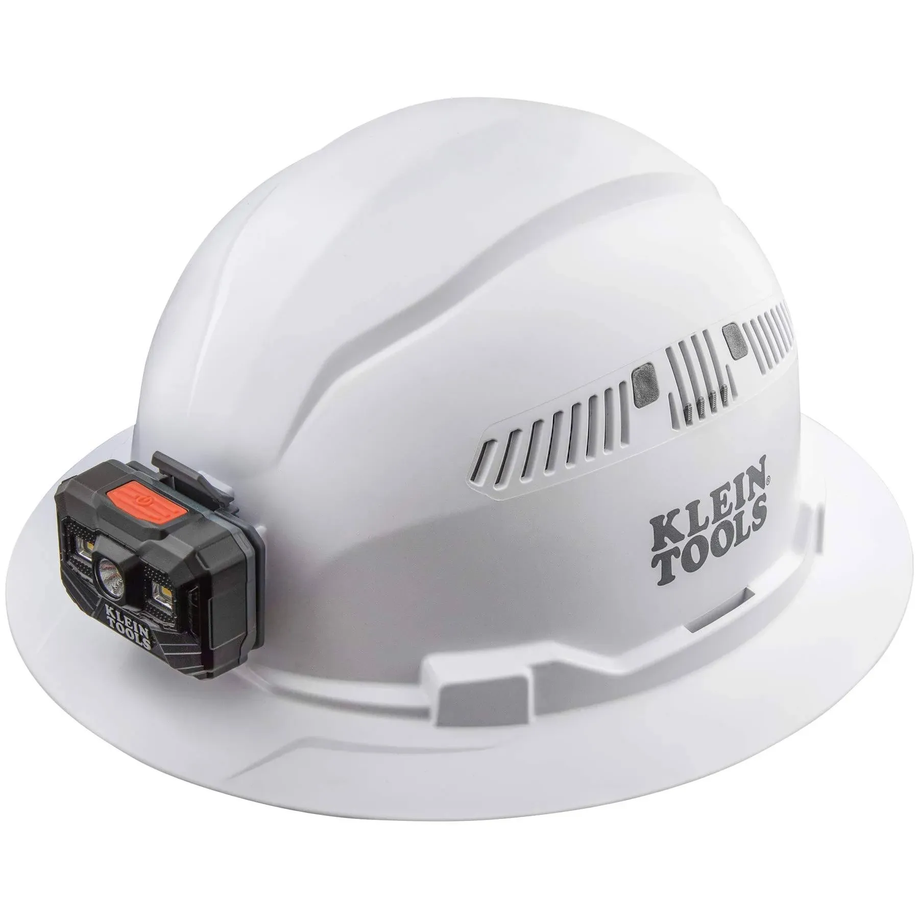 Klein Tools 60407RL Full Brim Hard Hat with Rechargeable HEADLAMP, Vented, White