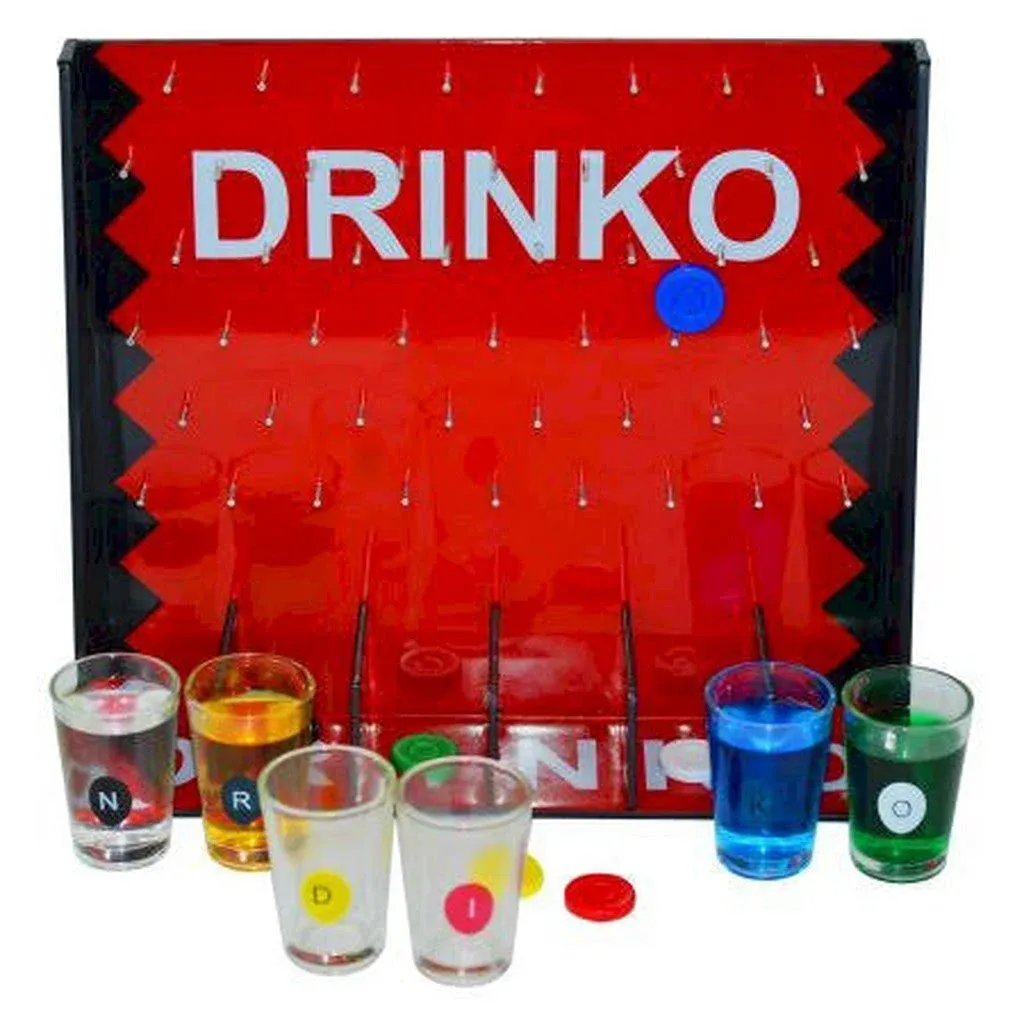 Fairly Odd Novelties DRINKO Drinking Game - Social Shot Glass Party Fun for Groups & Couples - Multicolor, Glass Shots, Durable Board with Metal Pegs - The Ultimate Party Starter!